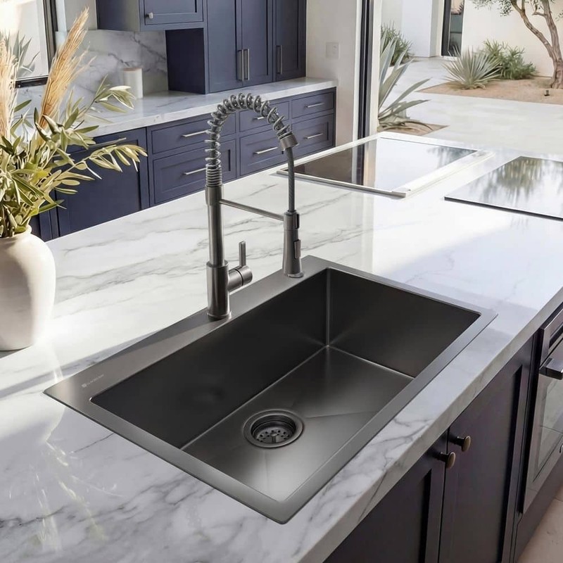 Glacier Bay 30" Drop-In Single Bowl 18 Gauge Gunmetal Black Stainless Steel Sink - Image 2