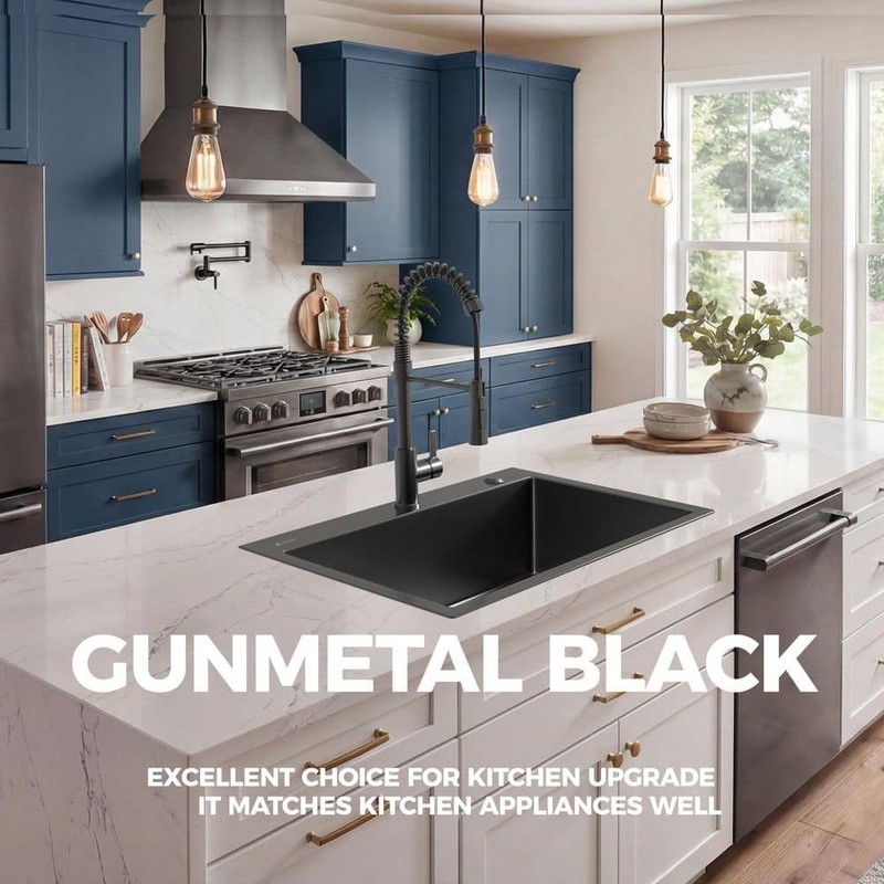 Glacier Bay 30" Drop-In Single Bowl 18 Gauge Gunmetal Black Stainless Steel Sink - Image 11