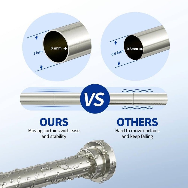 Numhew 28 in. Stainless Steel Adjustable Shower Curtain Rod Brushed Nickel - Image 4