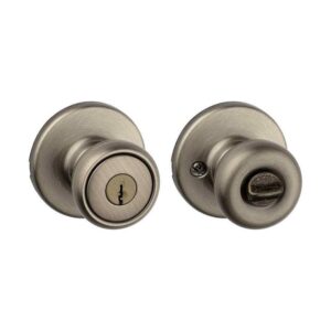 Kwikset Tylo Antique Brass Exterior Entry Door Knob Featuring Microban