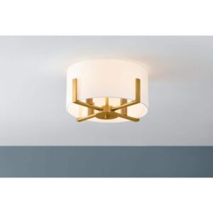 Home Decorators Manhattan 4-Light Aged Brass Semi Flush Mount White Shade