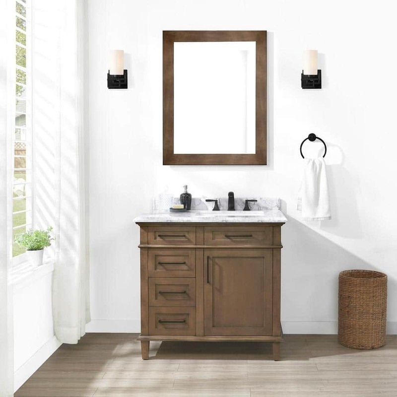 Home Decorators Sonoma 28" W x 36" H Framed Bathroom Mirror Almond Latte - Image 5
