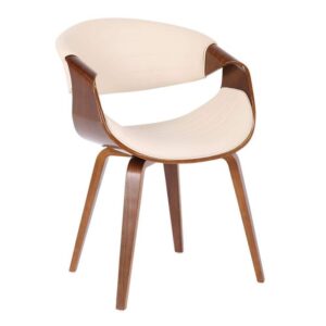 Lumisource Symphony Cream Faux Leather Walnut Dining Accent Chair