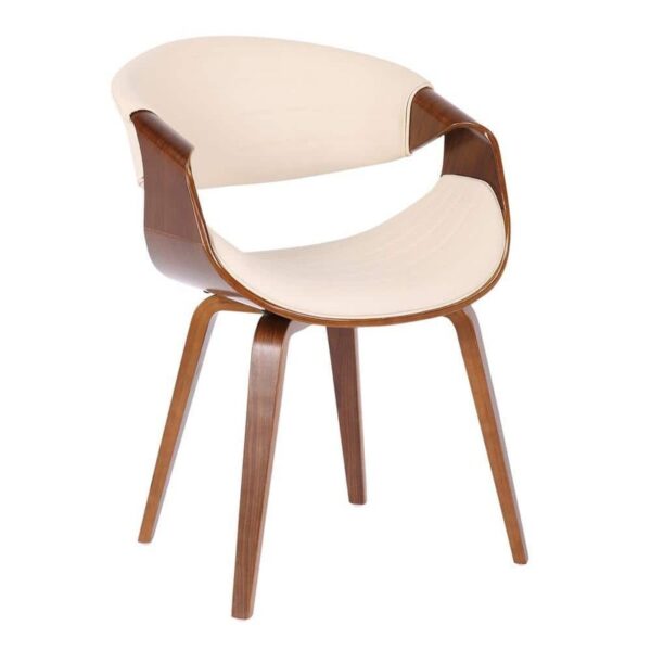 Lumisource Symphony Cream Faux Leather Walnut Dining Accent Chair