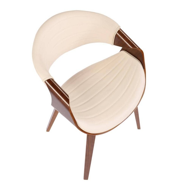 Lumisource Symphony Cream Faux Leather Walnut Dining Accent Chair - Image 3
