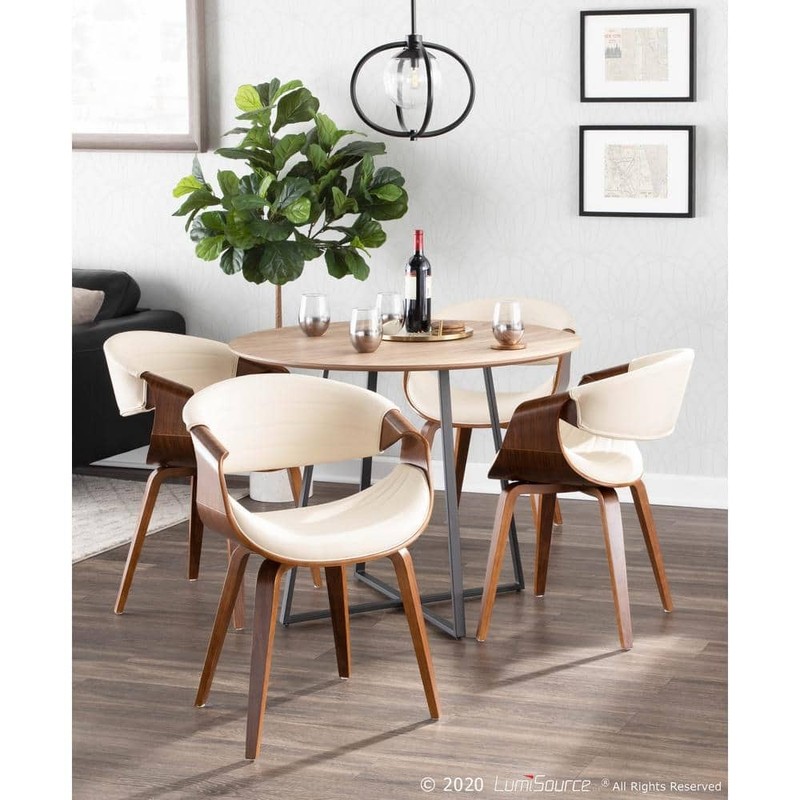 Lumisource Symphony Cream Faux Leather Walnut Dining Accent Chair - Image 9