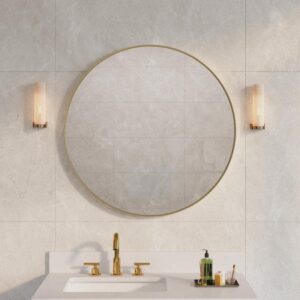 WELLFOR 32" W x 32" H Round Aluminum Wall-Mounted Bathroom Mirror Brushed Gold