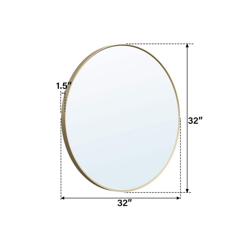 WELLFOR 32" W x 32" H Round Aluminum Wall-Mounted Bathroom Mirror Brushed Gold - Image 3