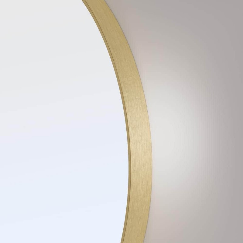 WELLFOR 32" W x 32" H Round Aluminum Wall-Mounted Bathroom Mirror Brushed Gold - Image 4