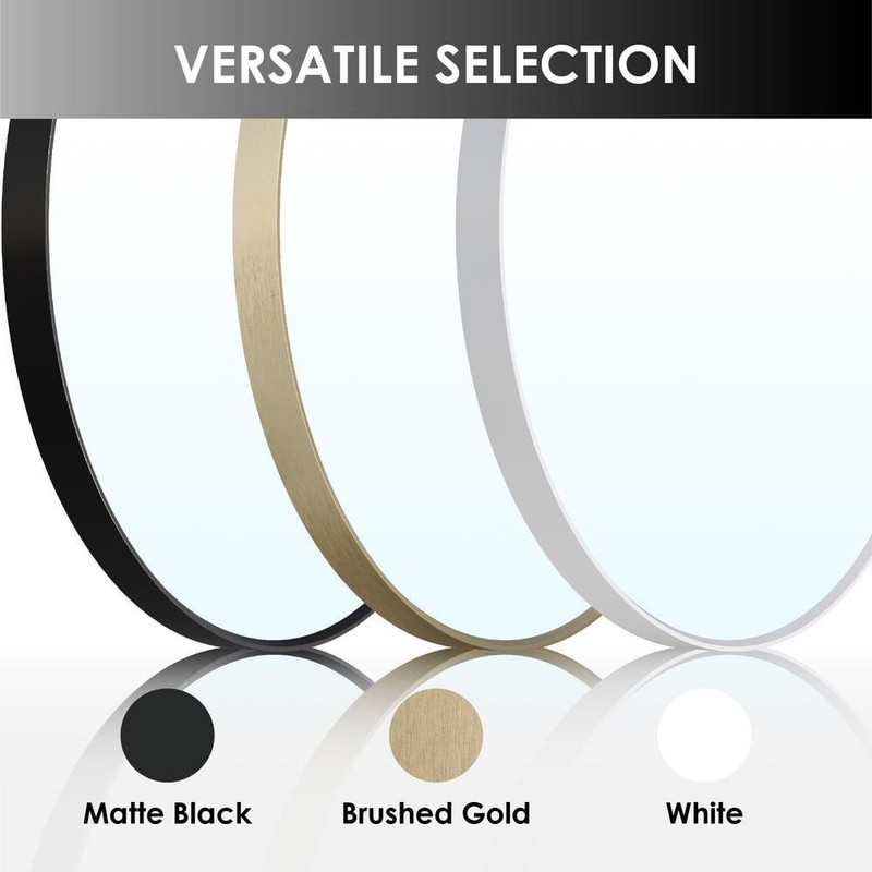 WELLFOR 32" W x 32" H Round Aluminum Wall-Mounted Bathroom Mirror Brushed Gold - Image 7