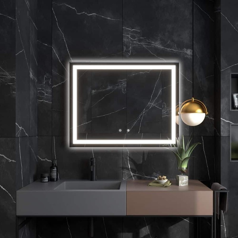 BWE 36" W x 28" H Frameless LED Anti-Fog Bathroom Vanity Mirror Super Bright - Image 2