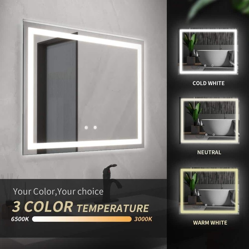 BWE 36" W x 28" H Frameless LED Anti-Fog Bathroom Vanity Mirror Super Bright - Image 4