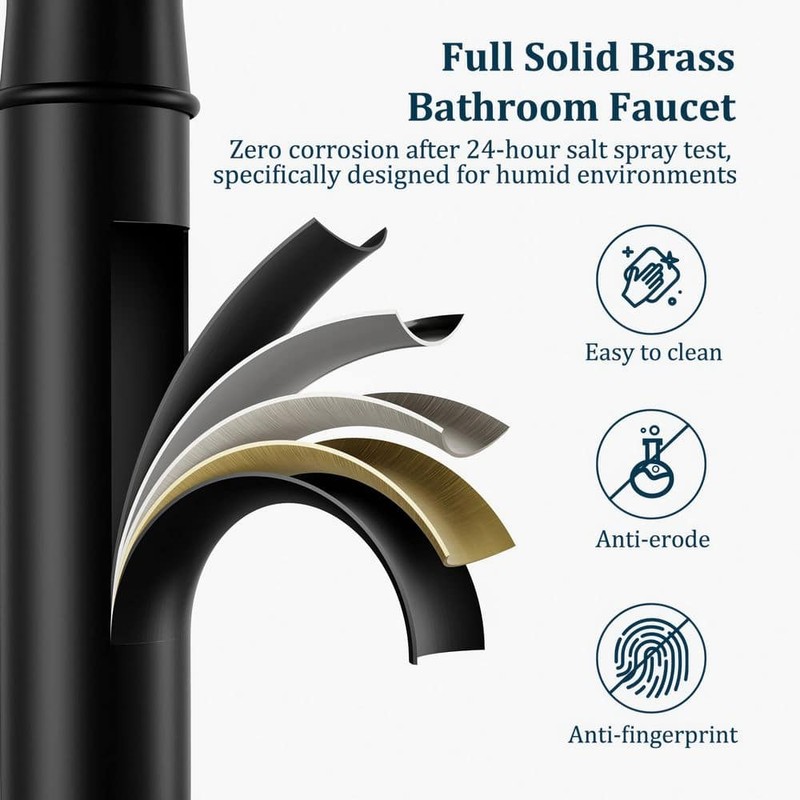 BWE Waterfall Single Hole Vessel Bathroom Faucet Matte Black with Drain Assembly - Image 18