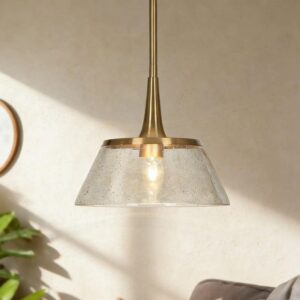 LNC Brass Modern Drum Pendant Light Seeded Glass 1-Light Chandelier