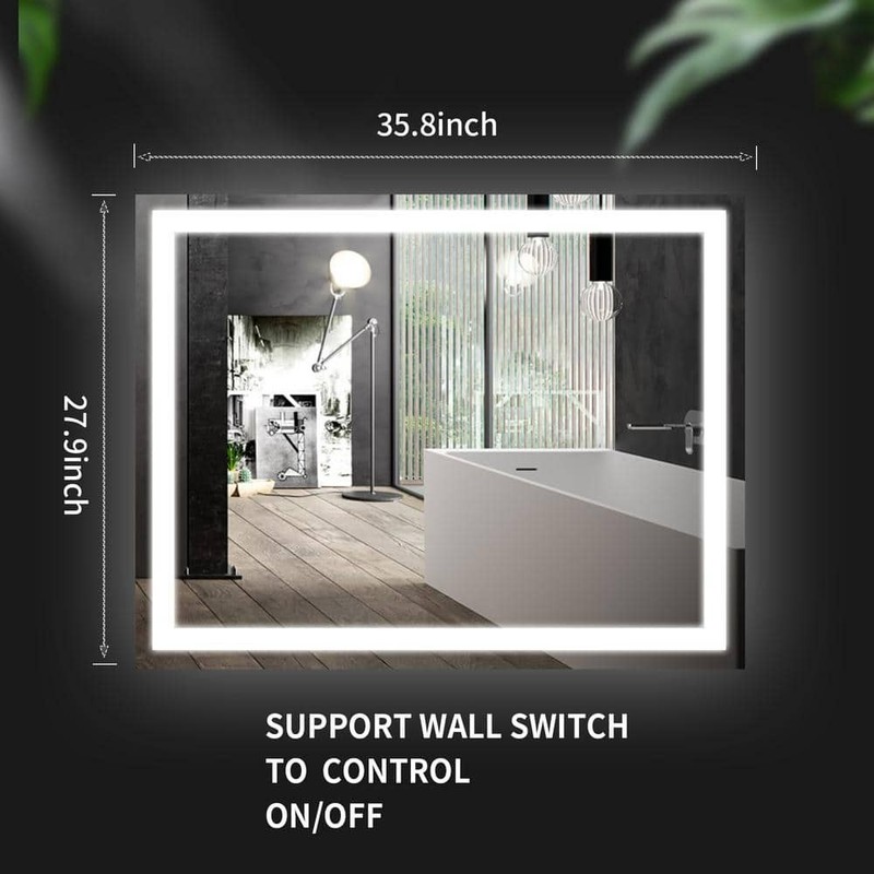 BWE 36" W x 28" H Frameless LED Anti-Fog Bathroom Vanity Mirror Super Bright - Image 6
