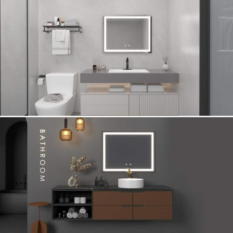 BWE 36" W x 28" H Frameless LED Anti-Fog Bathroom Vanity Mirror Super Bright - Image 7