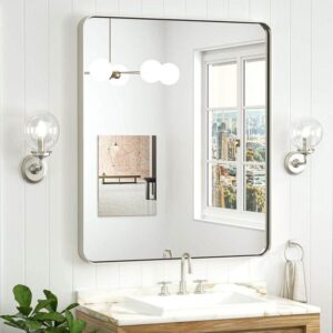 KeonJinn 30" W x 36" H Modern Rectangular Brushed Nickel Bathroom Mirror