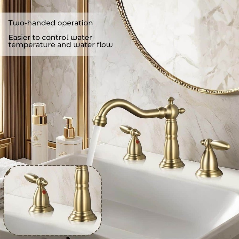 AKLFGN 8 in. Widespread Bathroom Faucet 3-Hole Sink Faucet Brushed Gold - Image 8