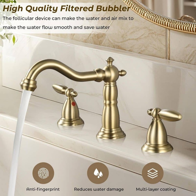 AKLFGN 8 in. Widespread Bathroom Faucet 3-Hole Sink Faucet Brushed Gold - Image 9