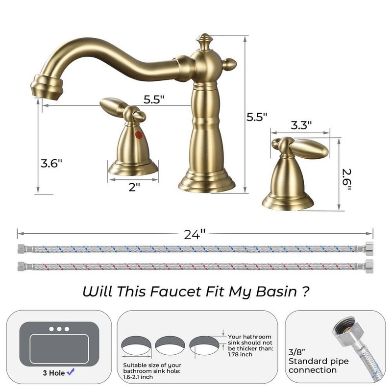 AKLFGN 8 in. Widespread Bathroom Faucet 3-Hole Sink Faucet Brushed Gold - Image 11
