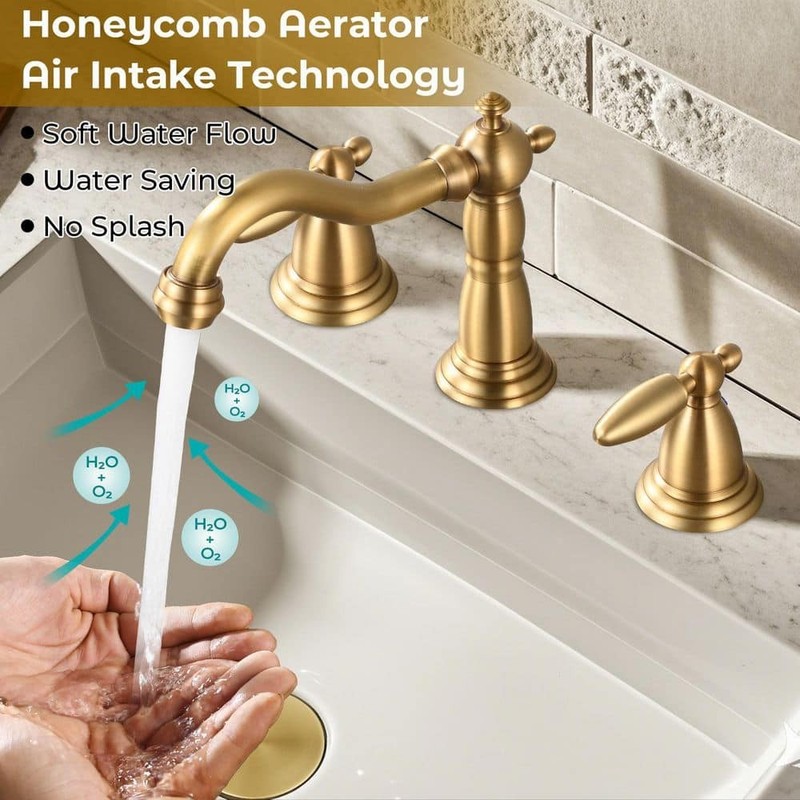 AKLFGN 8 in. Widespread Bathroom Faucet 3-Hole Sink in Antique Brass - Image 79