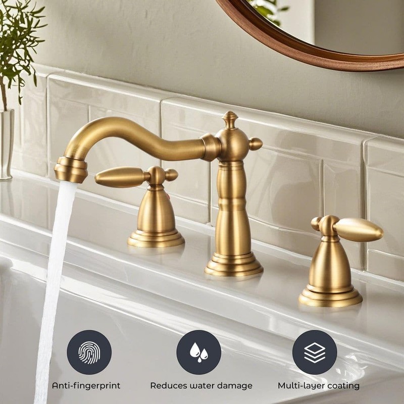 AKLFGN 8 in. Widespread Bathroom Faucet 3-Hole Sink in Antique Brass - Image 80