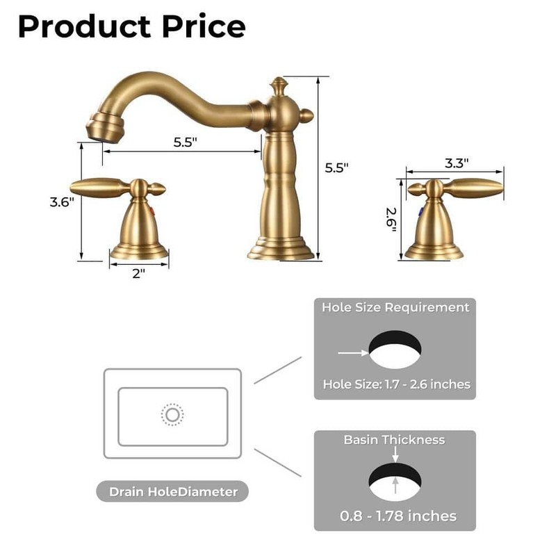 AKLFGN 8 in. Widespread Bathroom Faucet 3-Hole Sink in Antique Brass - Image 83