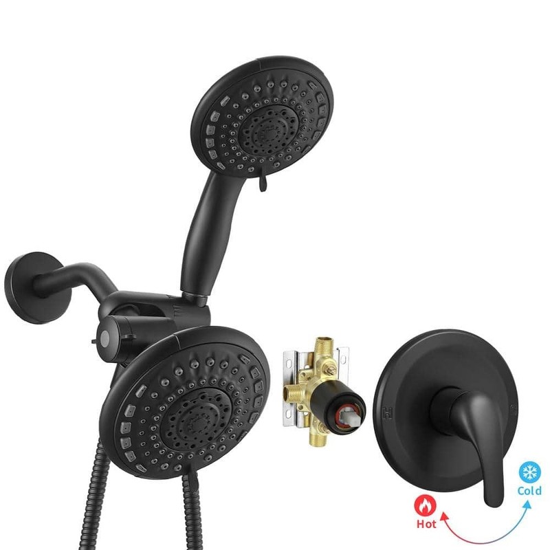 BWE Single-Handle 6-Spray Shower Faucet Set Trim Kit 1.8 GPM Black