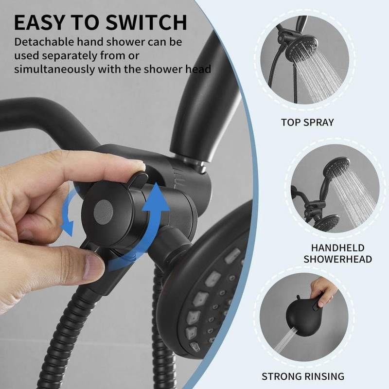 BWE Single-Handle 6-Spray Shower Faucet Set Trim Kit 1.8 GPM Black - Image 187