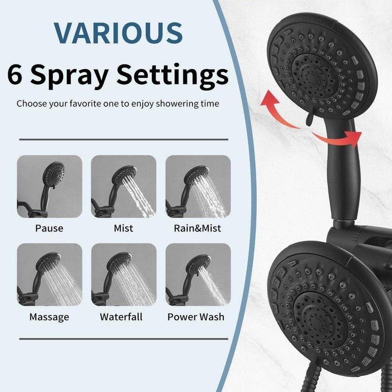 BWE Single-Handle 6-Spray Shower Faucet Set Trim Kit 1.8 GPM Black - Image 189