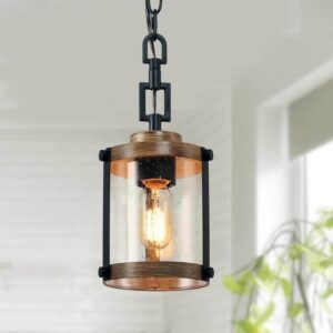 LNC Brown Chandelier 1-Light 6 in. Black Mini Pendant Seeded Glass Shades