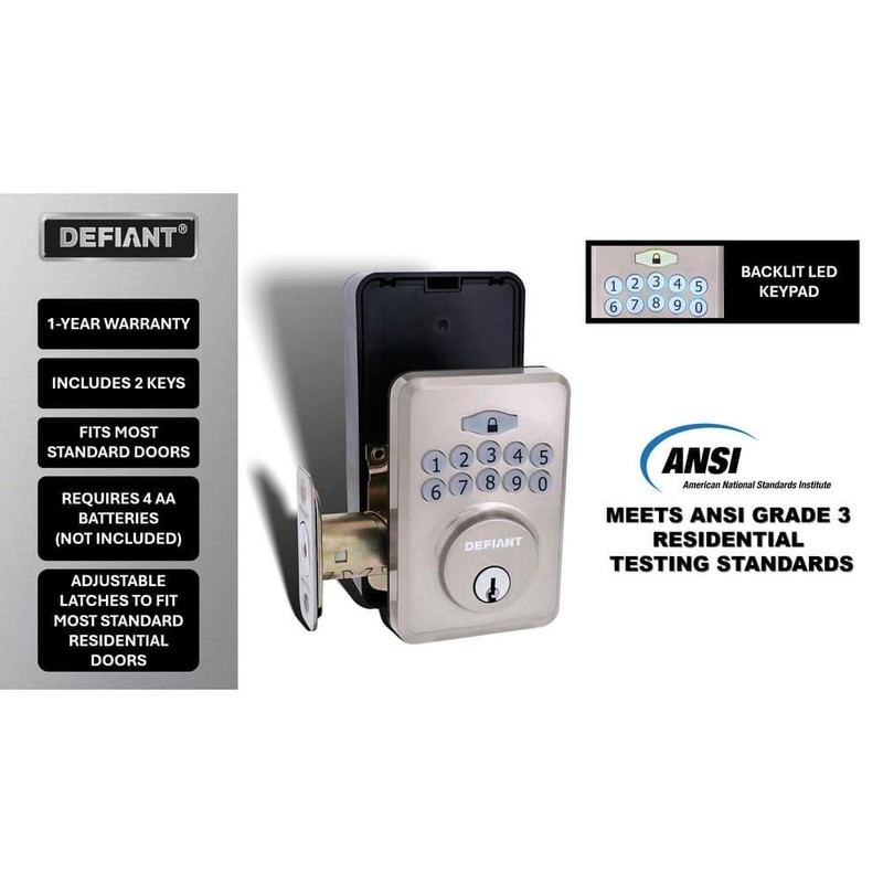 Defiant Radius Satin Nickel Single Cylinder Keypad Deadbolt Lock - Image 39