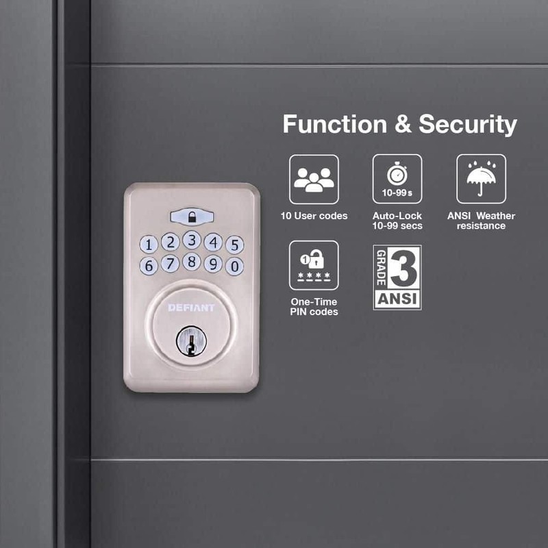 Defiant Radius Satin Nickel Single Cylinder Keypad Deadbolt Lock - Image 40