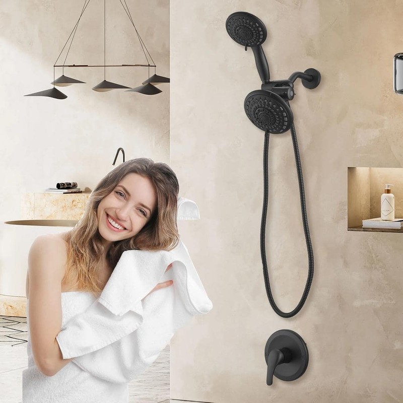 BWE Single-Handle 6-Spray Shower Faucet Set Trim Kit 1.8 GPM Black - Image 192