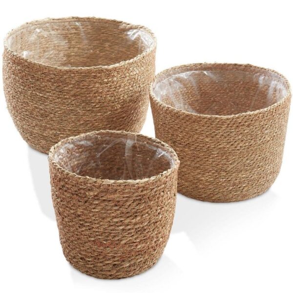 Casafield Brown 10.75 in. x 7 in. Seagrass Decorative Baskets Planters Set of 3