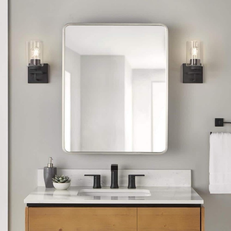 Glacier Bay 24" W x 30" H Rounded Corner Brushed Nickel Medicine Cabinet Mirror