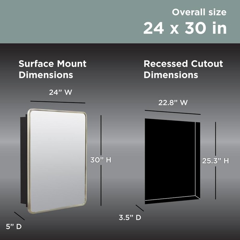 Glacier Bay 24" W x 30" H Rounded Corner Brushed Nickel Medicine Cabinet Mirror - Image 29