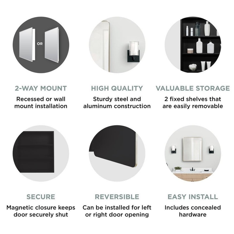 Glacier Bay 24" W x 30" H Rounded Corner Brushed Nickel Medicine Cabinet Mirror - Image 34