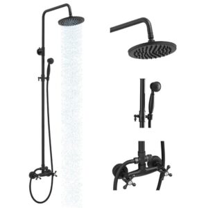 BWE 2-Spray Outdoor Wall Bar Shower Kit 8 in Rain Shower Head Matte Black