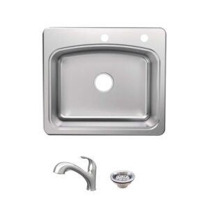Glacier Bay 25" Drop-In Single Bowl 20 Gauge Stainless Steel Sink with Faucet