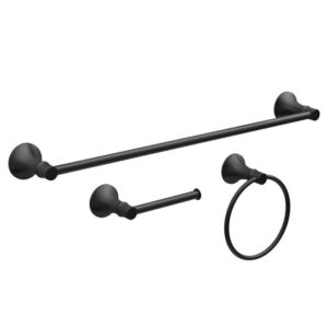 Glacier Bay Sadira 3-Piece Bath Hardware Set Matte Black Towel Bar Ring Holder