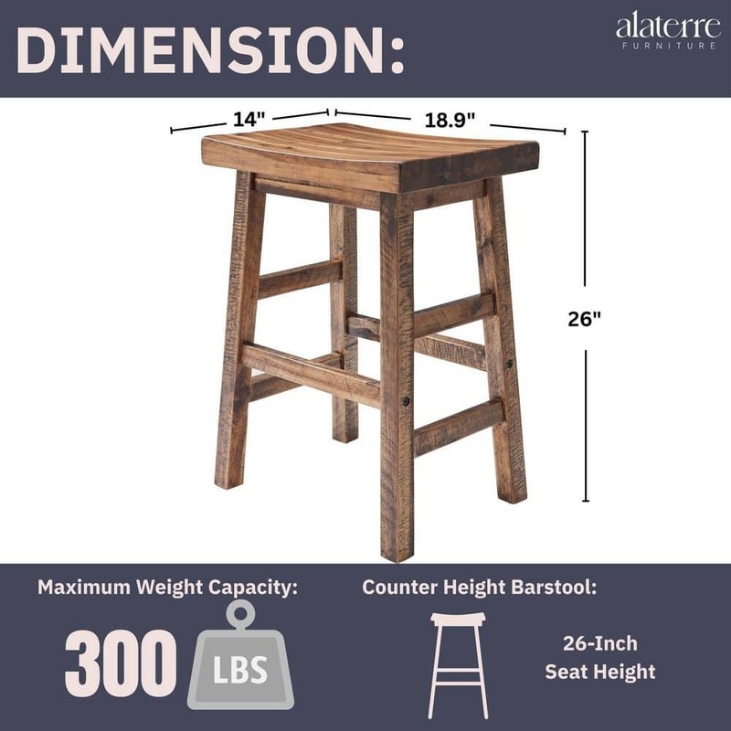 Alaterre Furniture Durango 26" H Wood Counter-Height Bar Stool, Saddle Seat - Image 1213