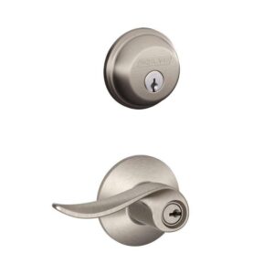 Schlage Sacramento Satin Nickel Deadbolt & Keyed Entry Door Handle Combo Pack