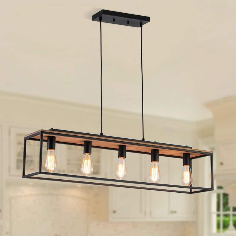 Y'INSP 5-Light Matte Black Rectangular Chandelier for Dining Room No Bulbs