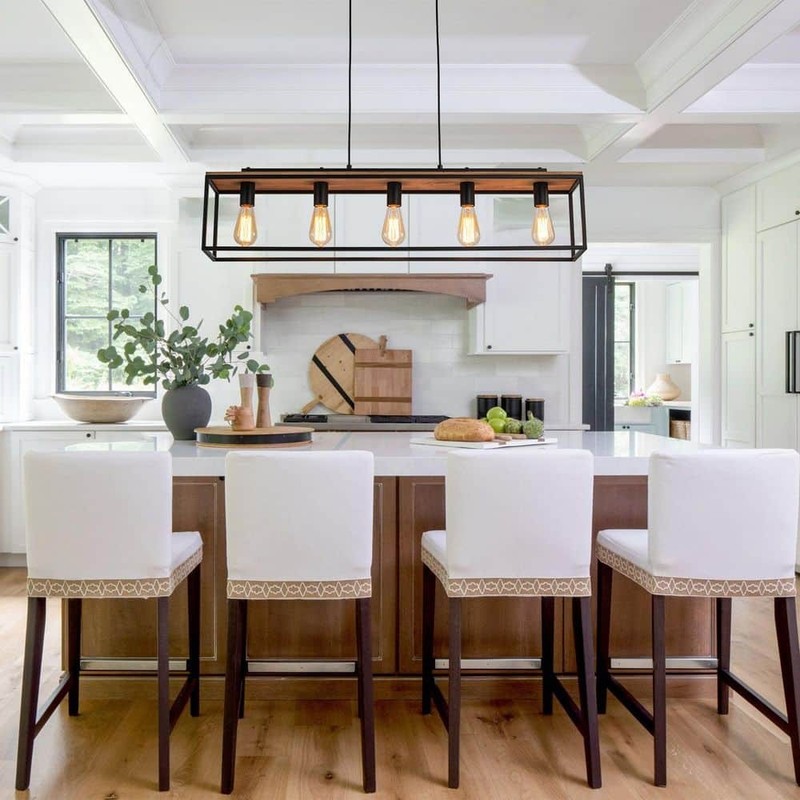 Y'INSP 5-Light Matte Black Rectangular Chandelier for Dining Room No Bulbs - Image 2