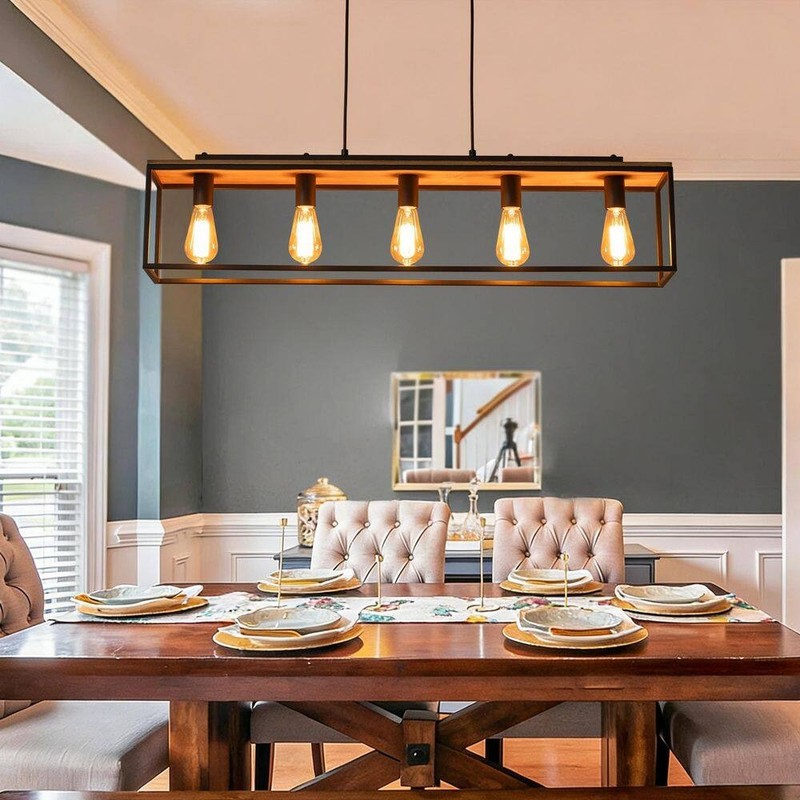 Y'INSP 5-Light Matte Black Rectangular Chandelier for Dining Room No Bulbs - Image 3