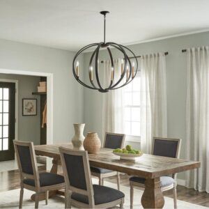 KICHLER Elata 36" 8-Light Olde Bronze Candle Globe Chandelier Dining Room