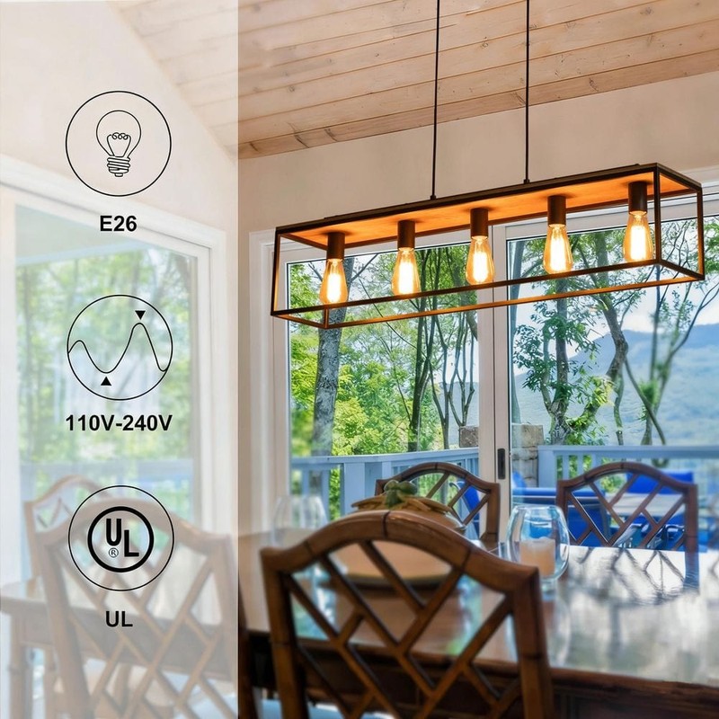 Y'INSP 5-Light Matte Black Rectangular Chandelier for Dining Room No Bulbs - Image 5