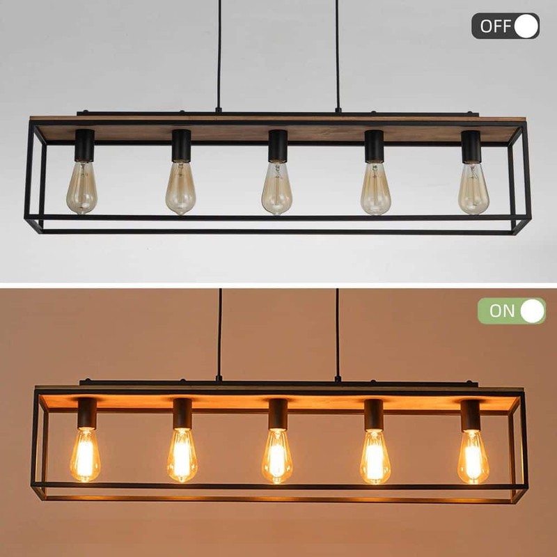 Y'INSP 5-Light Matte Black Rectangular Chandelier for Dining Room No Bulbs - Image 6