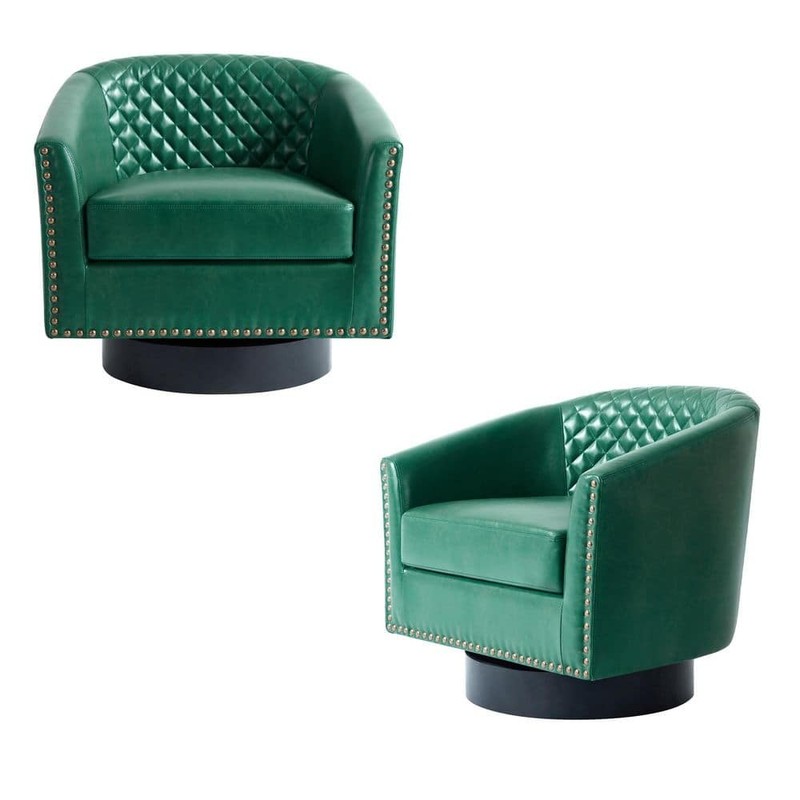 Uixe Green PU Leather 360 Swivel Accent Arm Chair Set of 2